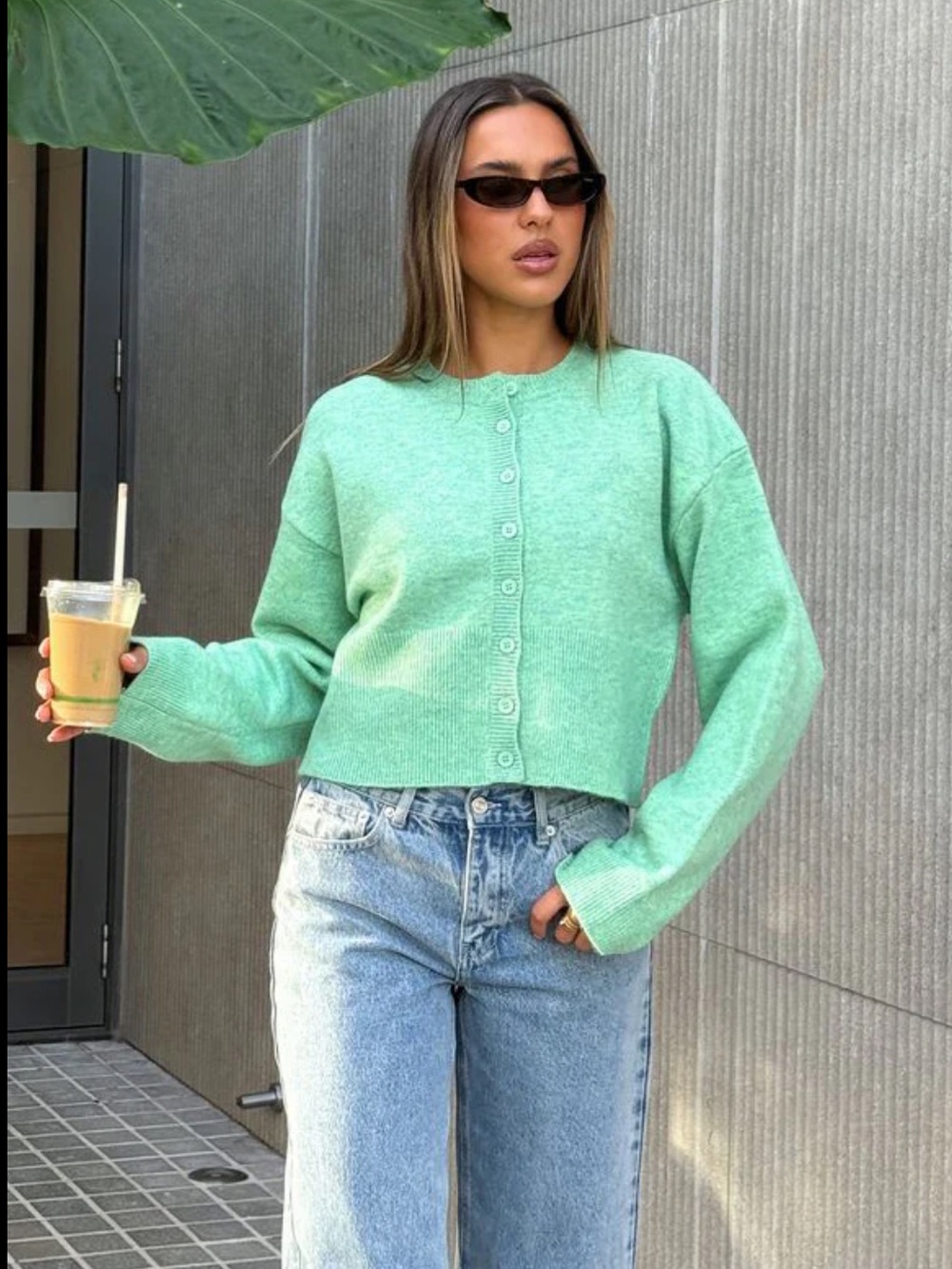 white fox green knit cardigan